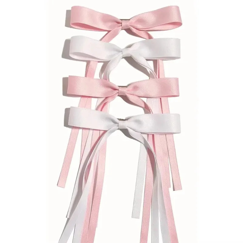 4/6/8 PCS Satin Ribbon Bows Hair Clip for Women Korean Sweat Long Tassel Tails BowKnot Barrettes Set Hairpin Girls Accessories
