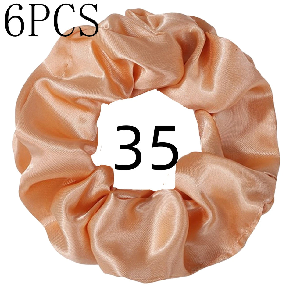 6pcs/lot Hair Scrunchies Bands Scrunchy Ties Ropes Ponytail Holder for Women or Girls Accessories Satin Headwear Solid 100 Color