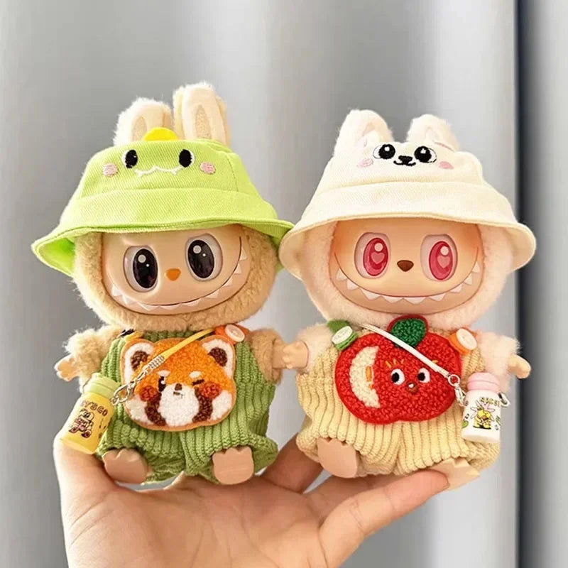 Sitting Party Baby Clothes For 1st &2nd Labubu Pendant Macaron fabric Clothes for Labubu New Cute Shoulder Pants Labubu Outfit