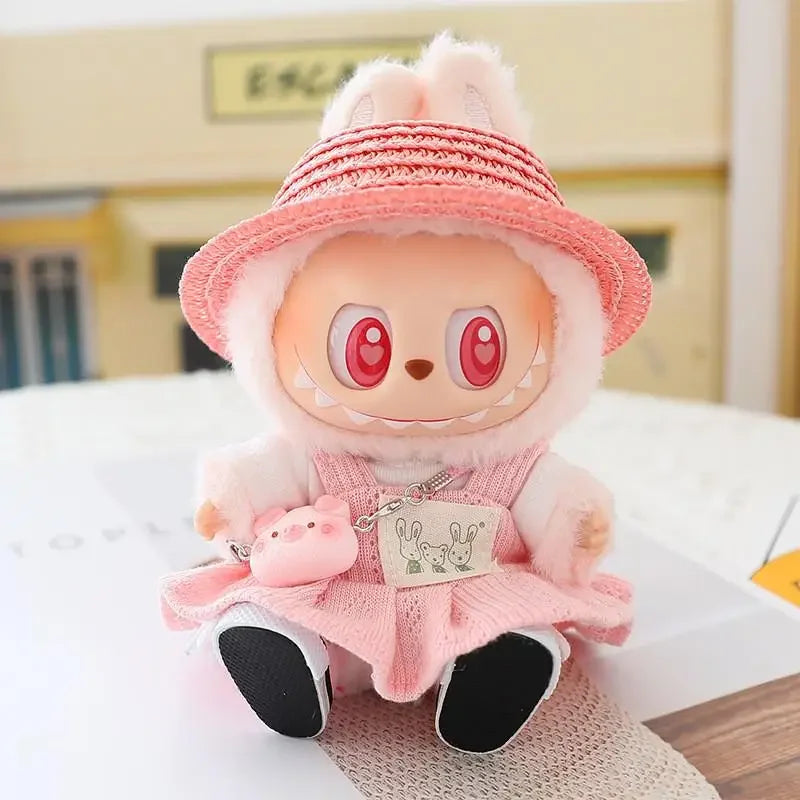 For 17cm Ropa Labubu v1/v2/v3 cloth Doll T-Shirt Overalls Pants Set Baby Clothes and 10cm cotton Doll Clothes Skirt
