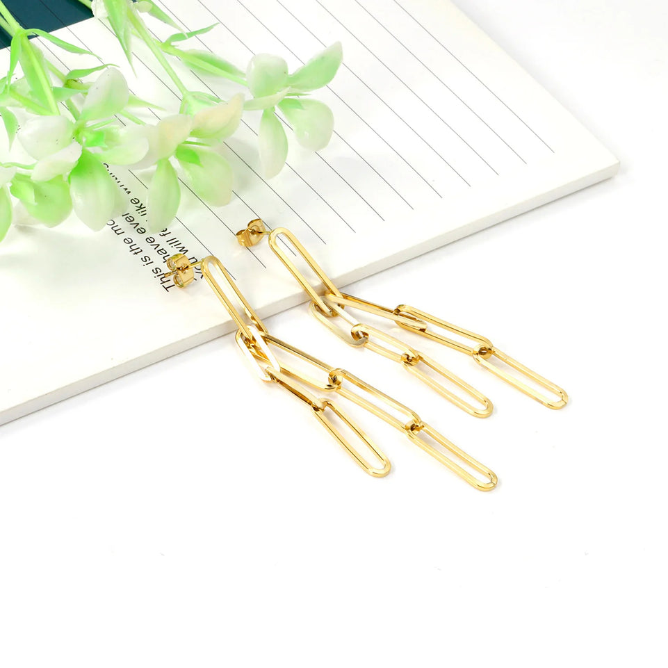 LUXUKISSKIDS Metal Stacked Geometric Dangle Stud Earrings Fashion Girls' Accessories Round Tassel Exaggerated Design Dailywear