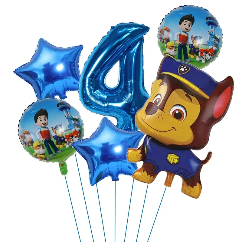 6pcs Cartoon Paw Patrol Theme Foil Balloon Number Balloon Childrens Birthday Party Decoration Baby Gift Party Chase Skye Balloon