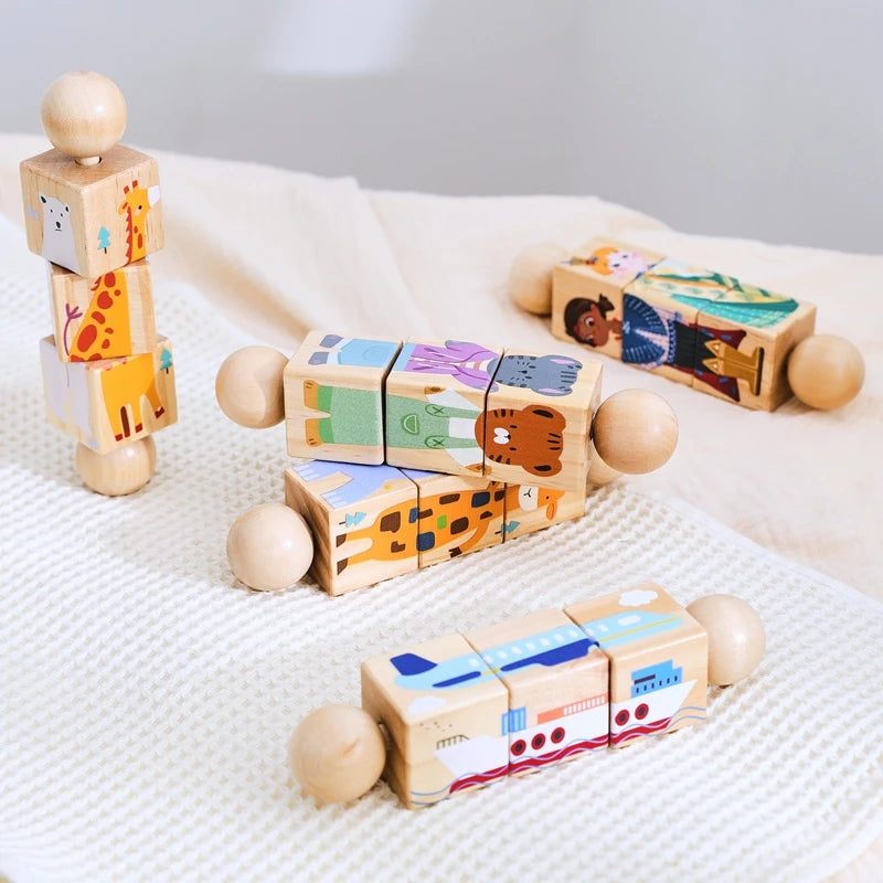 Baby Wooden Rotating Jigsaw Puzzle Hand bell Toy Montessori Educational Sensory Cognition Toys Wooden Music Rattle Toy Baby Gift