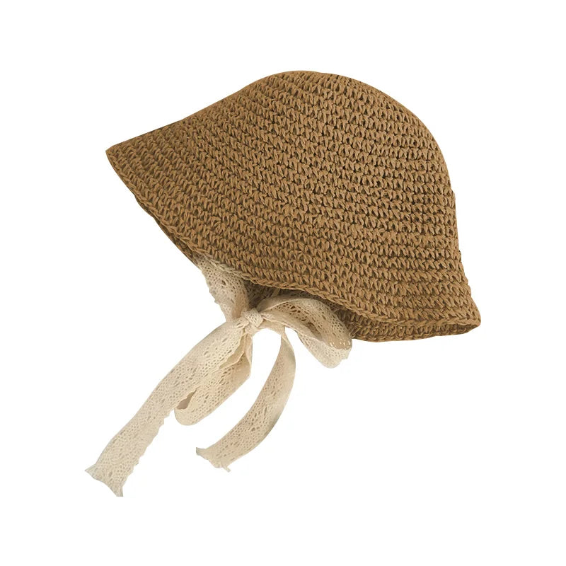 Summer Baby Sun Hat Lace Straw Kids Bucket Hats for Girls Accessories Beach Travel Children Cap Princess Baby Girl Hat 2-5Y