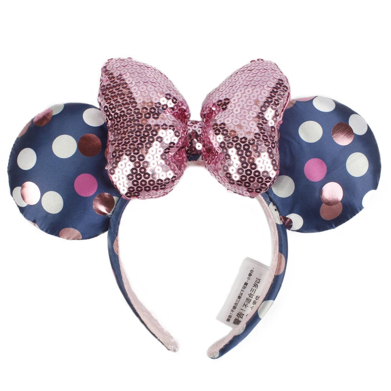 Minnie Mouse Ear Headband For Women Disneyland Headband Mickey Adult/Child Ears Leather Plush Sequin Cosplay Girls Accessories