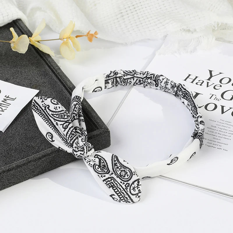 Paisley Bandana Hairbands Cute Rabbit Ear Turban Headwrap Hair Band Girls Accessories Fashion Top Knotted Bow Headband for Women