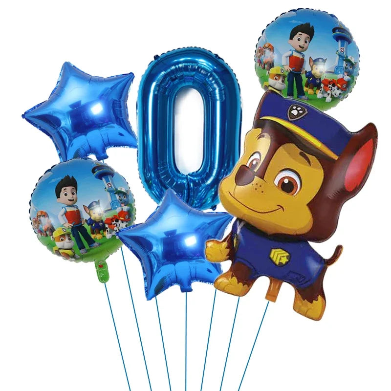 6pcs Cartoon Paw Patrol Theme Foil Balloon Number Balloon Childrens Birthday Party Decoration Baby Gift Party Chase Skye Balloon