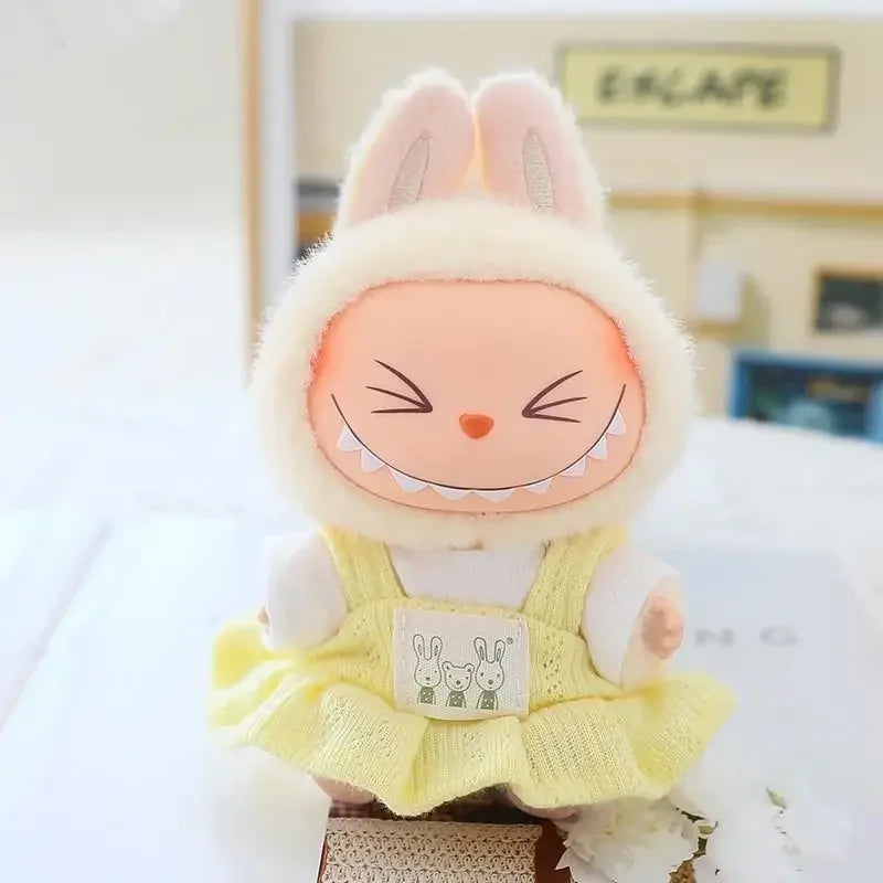 For 17cm Ropa Labubu v1/v2/v3 cloth Doll T-Shirt Overalls Pants Set Baby Clothes and 10cm cotton Doll Clothes Skirt