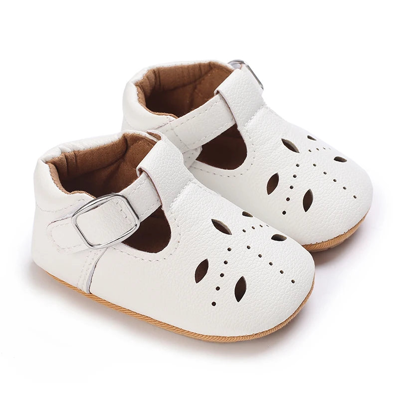 Baby Shoes Girls' Newborn White Series Forefoot Shoes PU Leather Flat Bottom Soft Sole Baby Shoes Bow Baby Princess Shoes