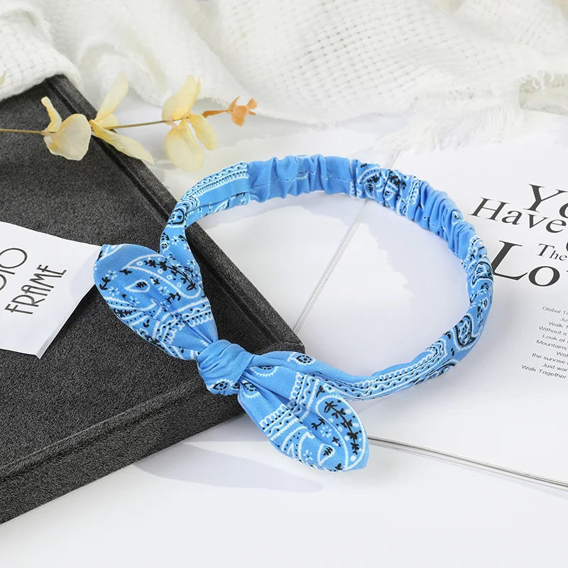 Paisley Bandana Hairbands Cute Rabbit Ear Turban Headwrap Hair Band Girls Accessories Fashion Top Knotted Bow Headband for Women