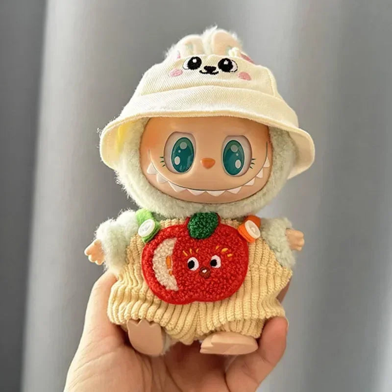 Sitting Party Baby Clothes For 1st &2nd Labubu Pendant Macaron fabric Clothes for Labubu New Cute Shoulder Pants Labubu Outfit