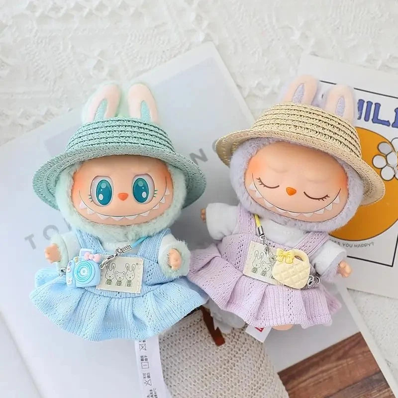 For 17cm Ropa Labubu v1/v2/v3 cloth Doll T-Shirt Overalls Pants Set Baby Clothes and 10cm cotton Doll Clothes Skirt
