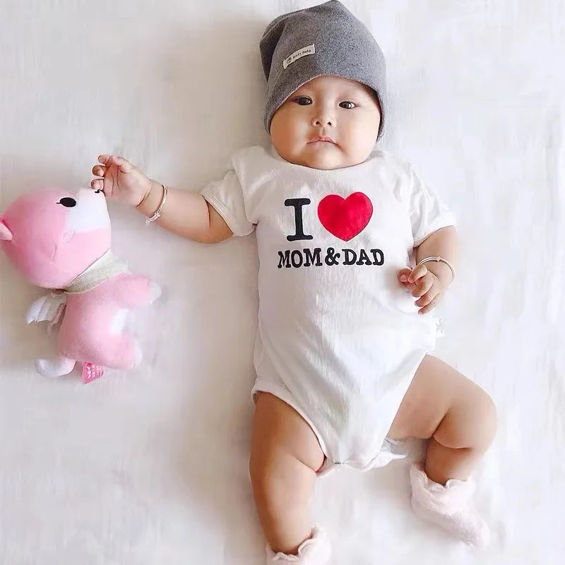 Baby Boys Girls Romper Cotton Short Sleeve Letter Print I Love Mom Jumpsuit Infant Clothing Newborn Costume Cartoon Baby Clothes