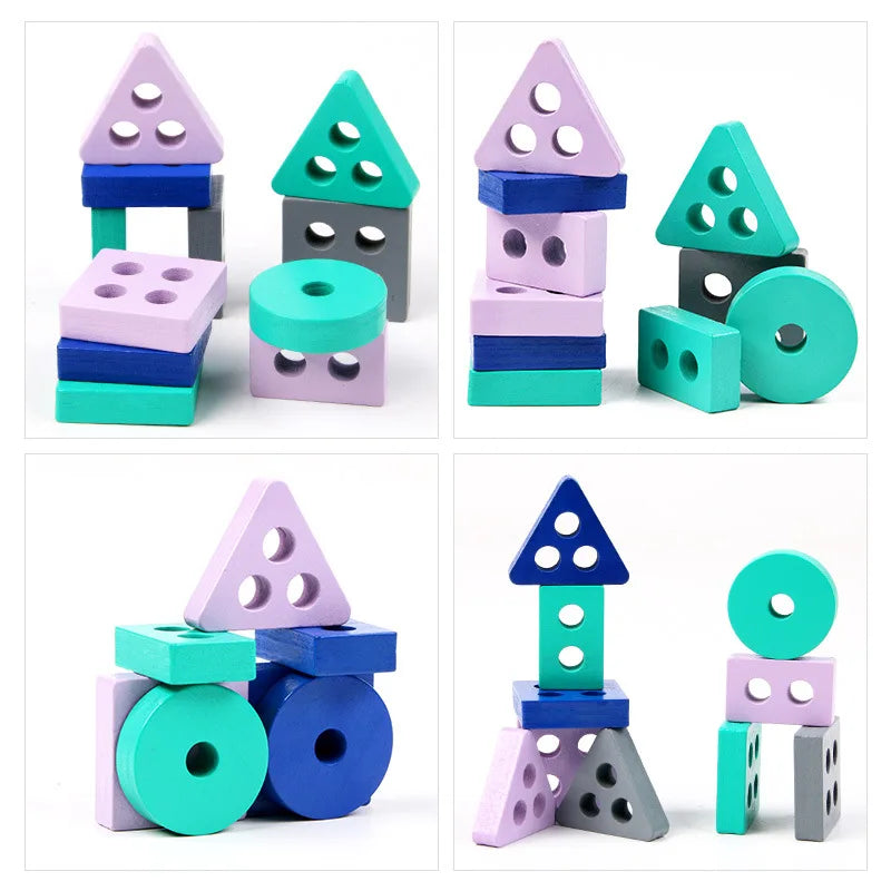 Children Wooden Toys Sleeve Column Montessori Developmental Toy Baby Early Education Building Blocks Shape Cognition TMZ