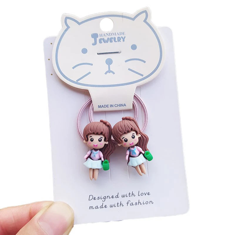2PCS Cute Multicolor Princess Headwear Kids Cartoon Elastic Hair Bands Children Hair Tie Ropes Girls Accessories Baby Headdress