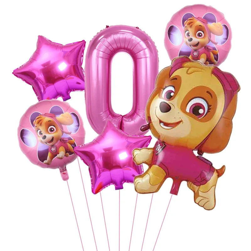 6pcs Cartoon Paw Patrol Theme Foil Balloon Number Balloon Childrens Birthday Party Decoration Baby Gift Party Chase Skye Balloon