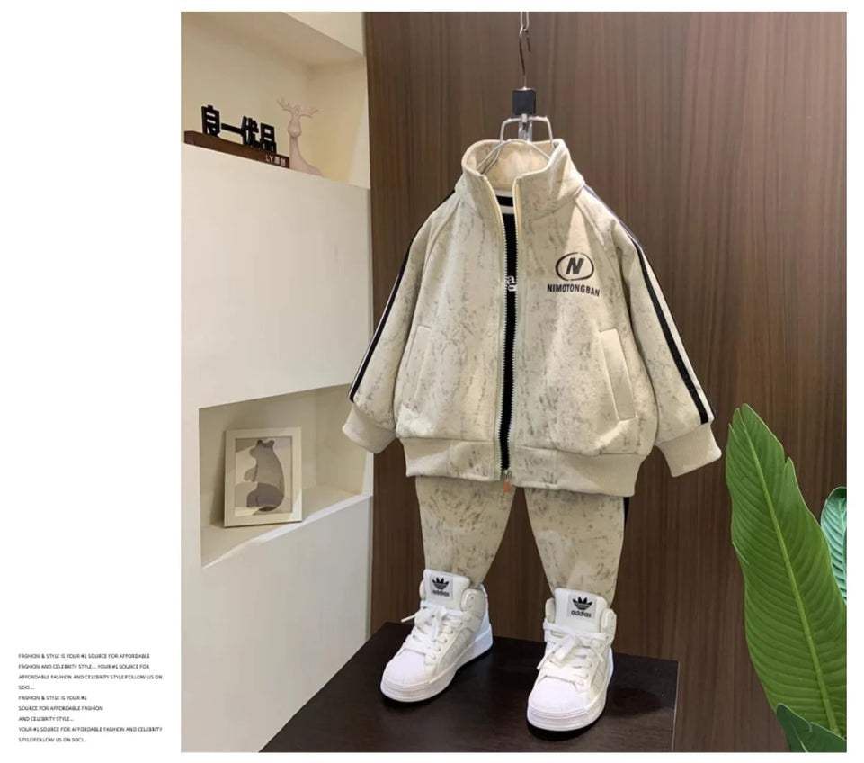 Spring and Autumn Boys' Sportswear Set 2025 New Children's Baby Clothes Set Kids Coat Pants 2pcs