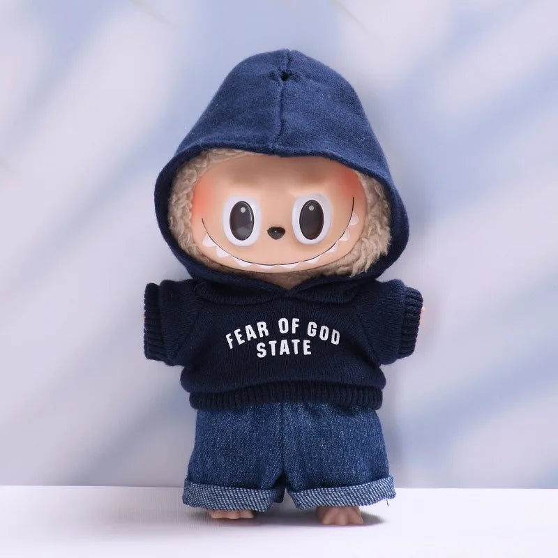 Clothes only] one or two generations of blind box Labubu sitting party fashion baby clothes casual hooded sweater jeans Labubu