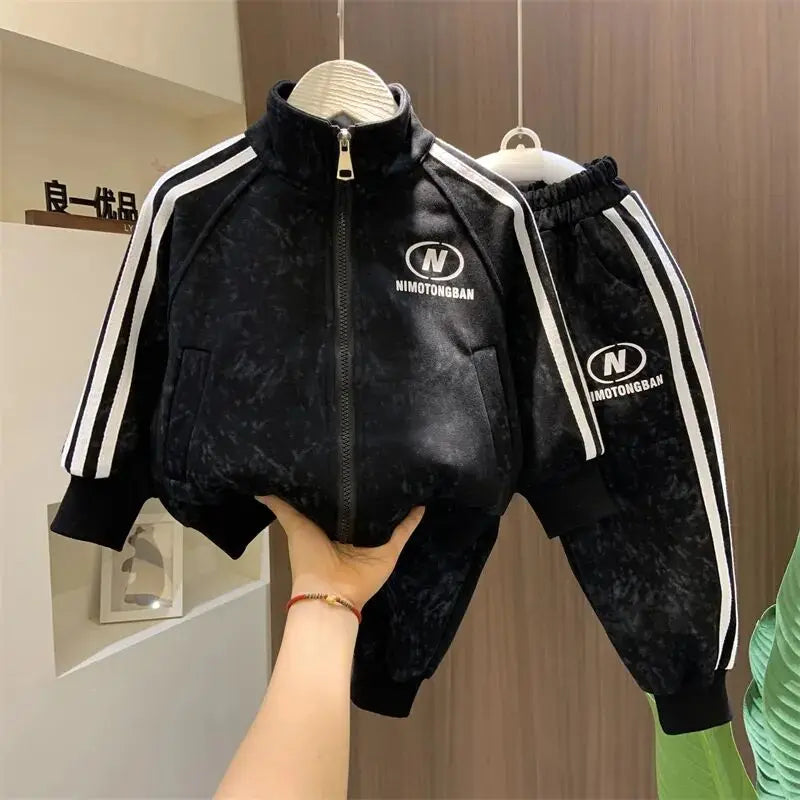 Spring and Autumn Boys' Sportswear Set 2025 New Children's Baby Clothes Set Kids Coat Pants 2pcs