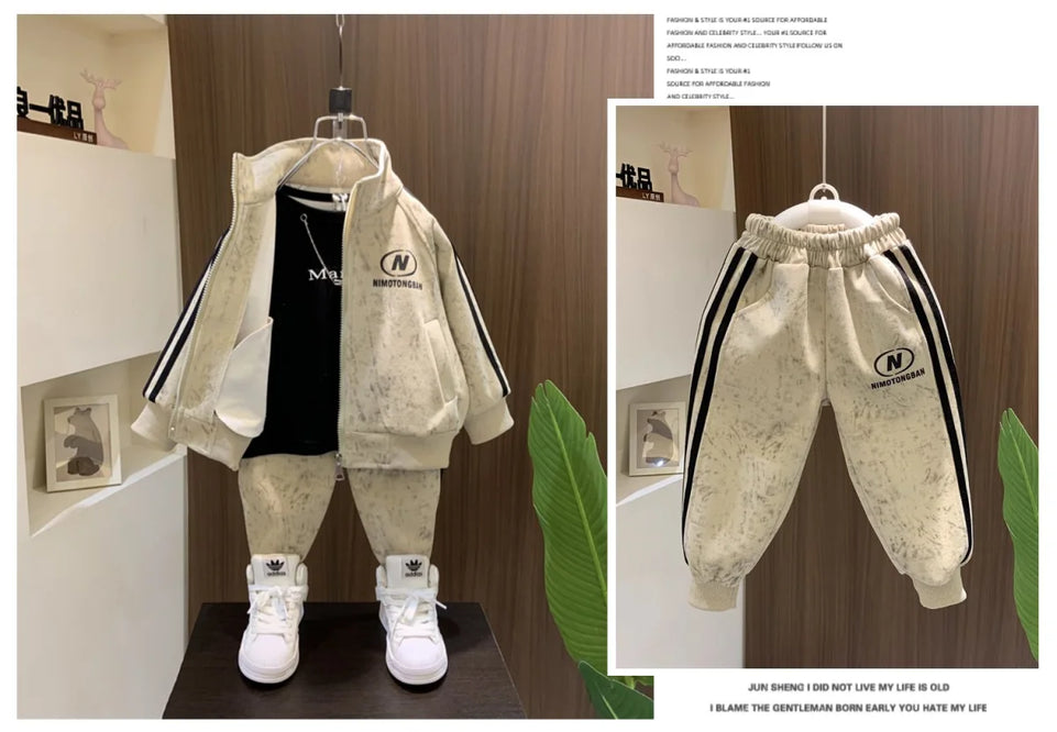 Spring and Autumn Boys' Sportswear Set 2025 New Children's Baby Clothes Set Kids Coat Pants 2pcs