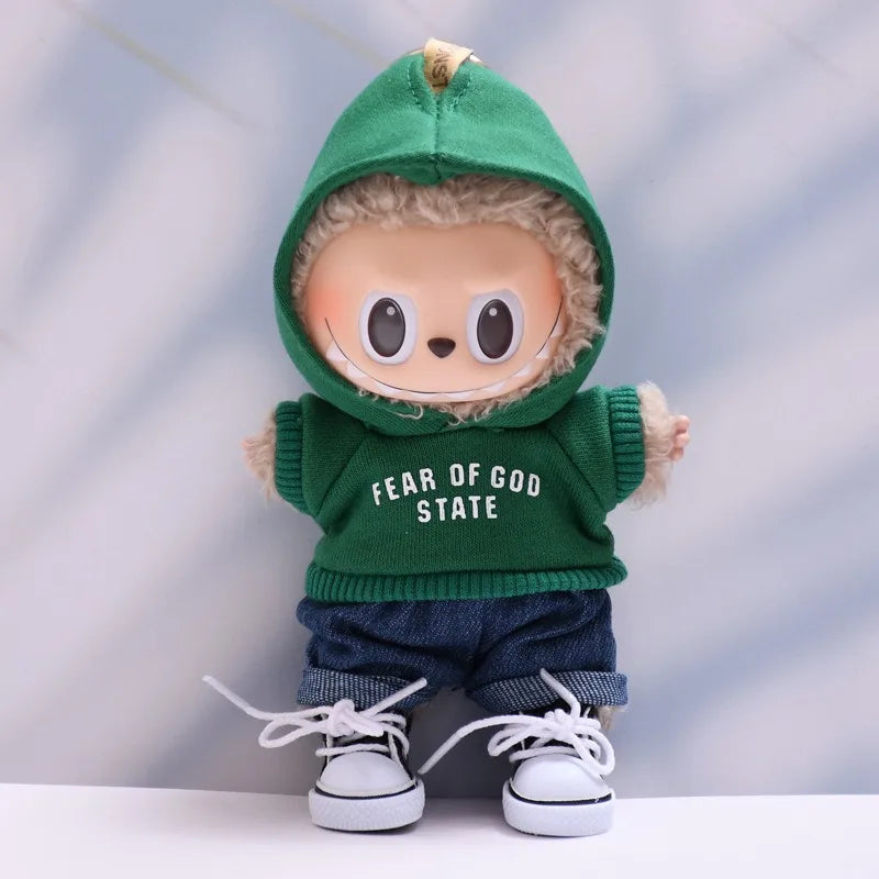 Clothes only] one or two generations of blind box Labubu sitting party fashion baby clothes casual hooded sweater jeans Labubu