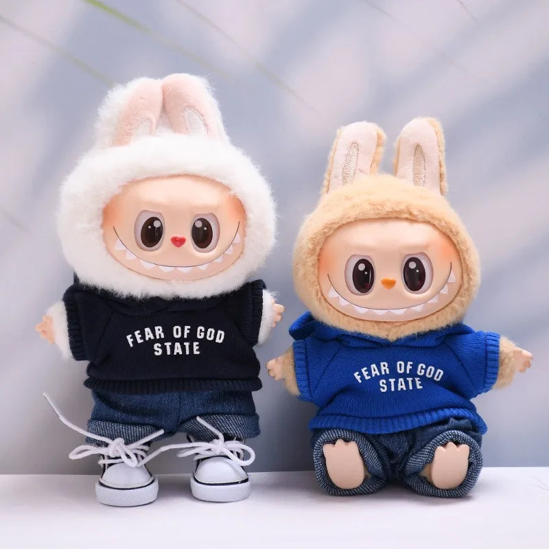 Clothes only] one or two generations of blind box Labubu sitting party fashion baby clothes casual hooded sweater jeans Labubu