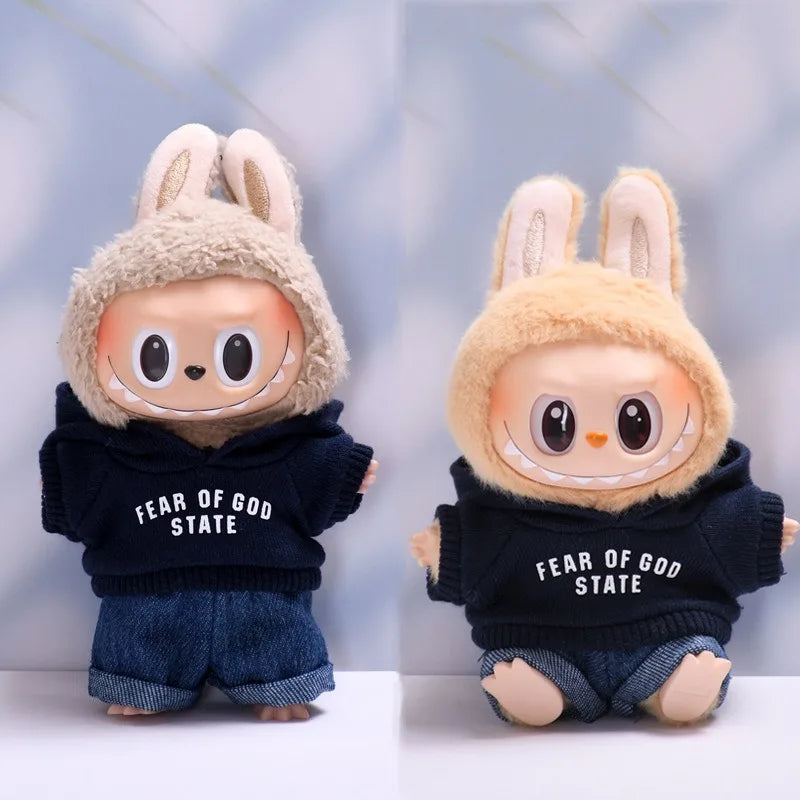 Clothes only] one or two generations of blind box Labubu sitting party fashion baby clothes casual hooded sweater jeans Labubu