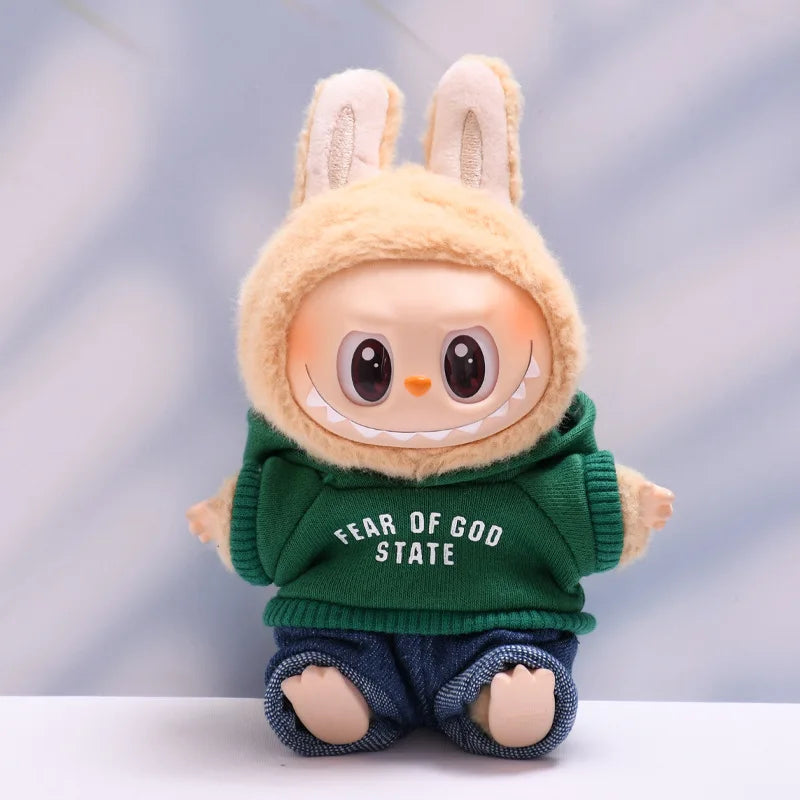 Clothes only] one or two generations of blind box Labubu sitting party fashion baby clothes casual hooded sweater jeans Labubu