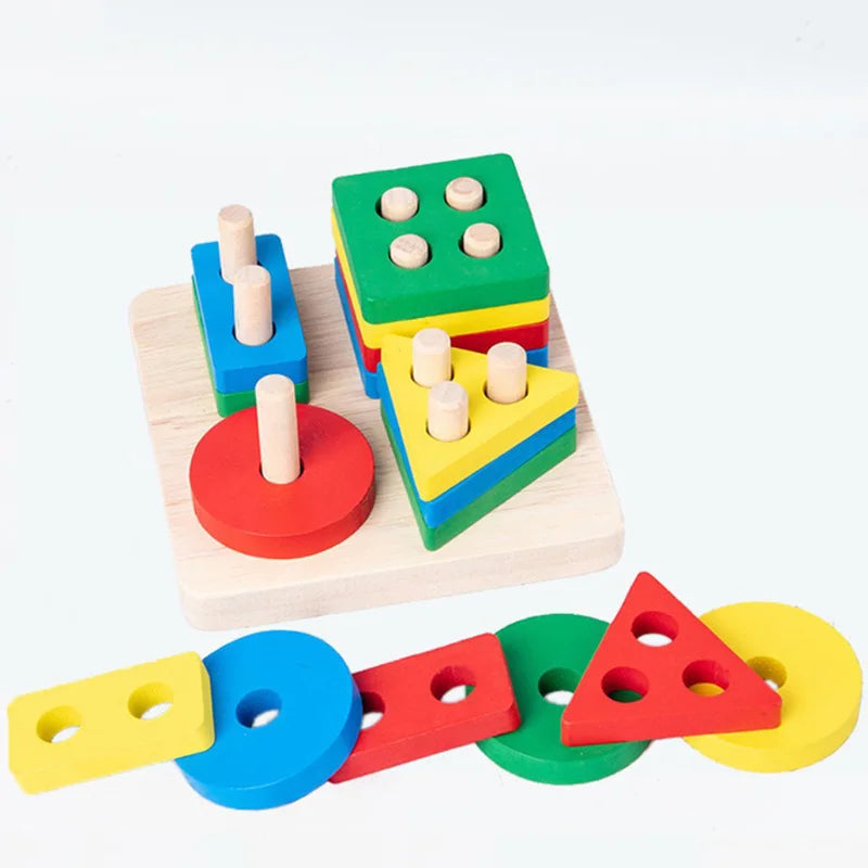 Children Wooden Toys Sleeve Column Montessori Developmental Toy Baby Early Education Building Blocks Shape Cognition TMZ