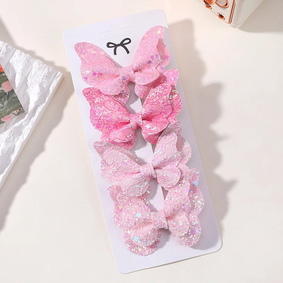 4pcs Kids Sweet Hair Bangs Clip Set Fish Tail Printed Butterfly Hairpins Children BB Clips Barrettes Girls Accessories Headwear
