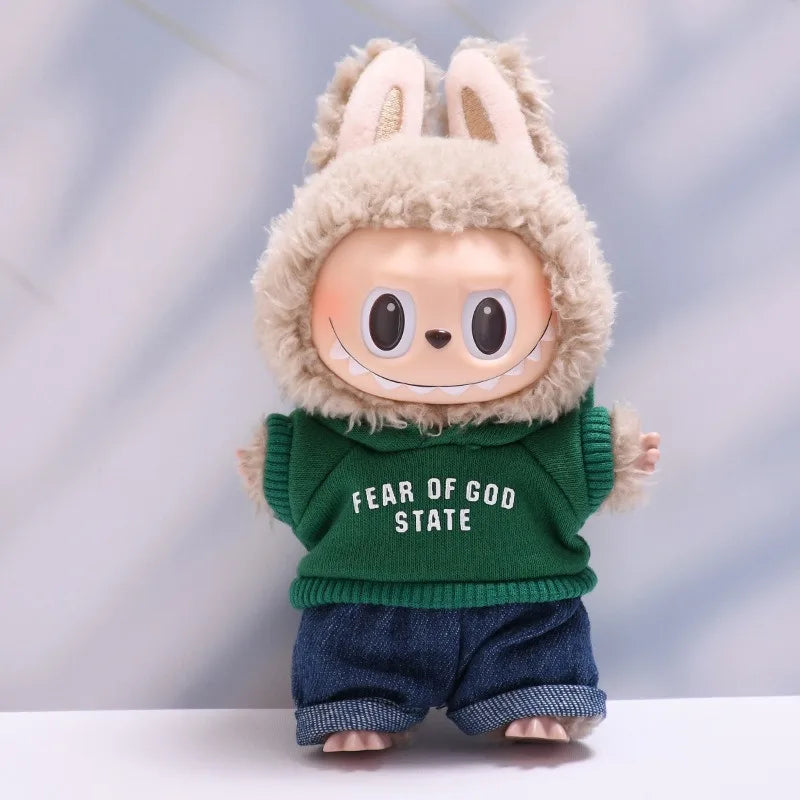 Clothes only] one or two generations of blind box Labubu sitting party fashion baby clothes casual hooded sweater jeans Labubu