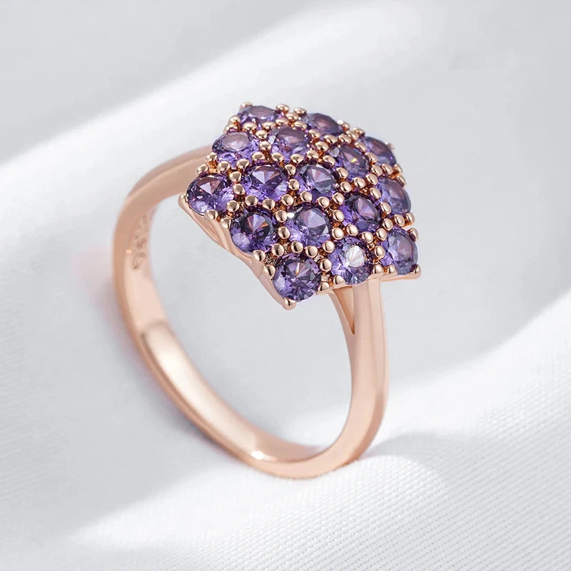 Full Paved Purple Zircon Star Rings for Women 585 Gold Plated Personality Girls Accessories Party Daily Luxury Costume Jewelry