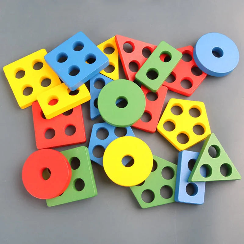 Children Wooden Toys Sleeve Column Montessori Developmental Toy Baby Early Education Building Blocks Shape Cognition TMZ
