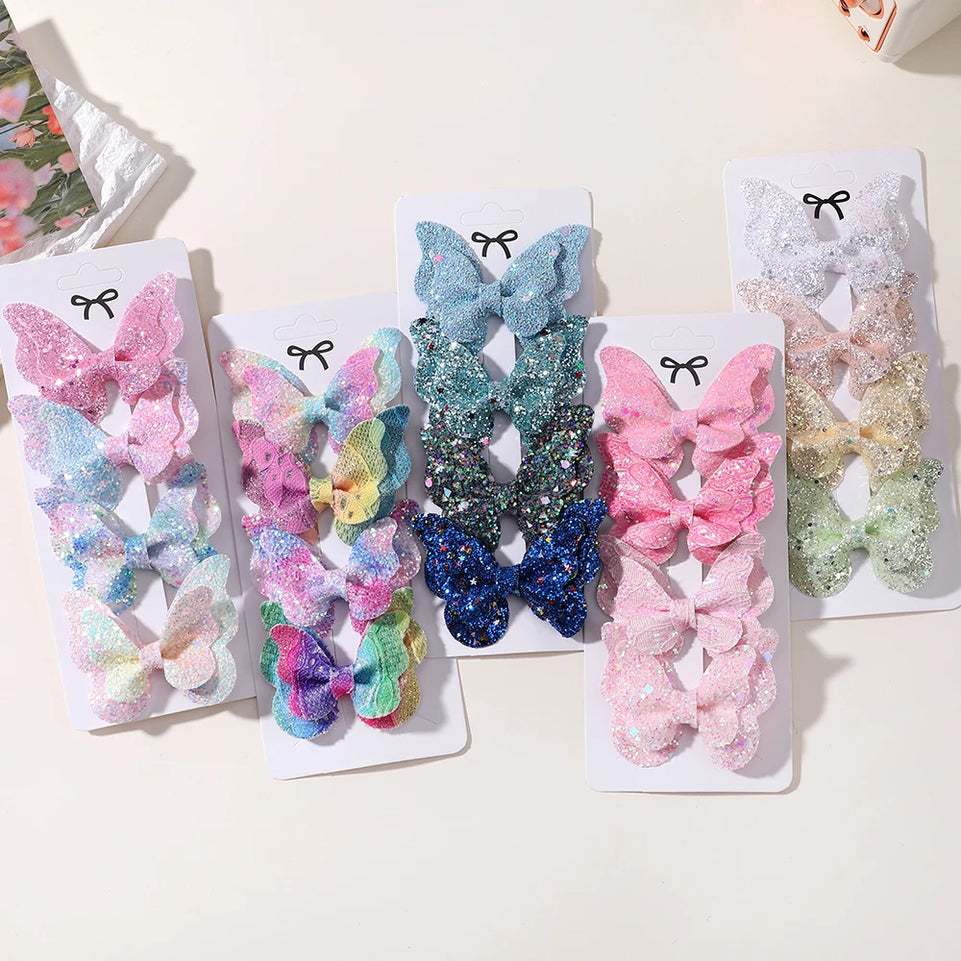 4pcs Kids Sweet Hair Bangs Clip Set Fish Tail Printed Butterfly Hairpins Children BB Clips Barrettes Girls Accessories Headwear