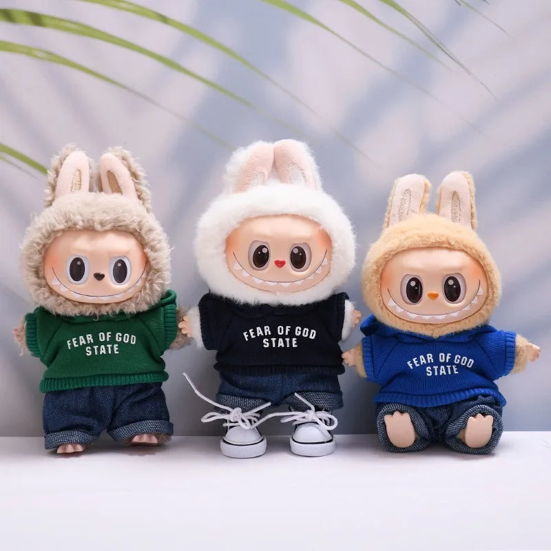 Clothes only] one or two generations of blind box Labubu sitting party fashion baby clothes casual hooded sweater jeans Labubu