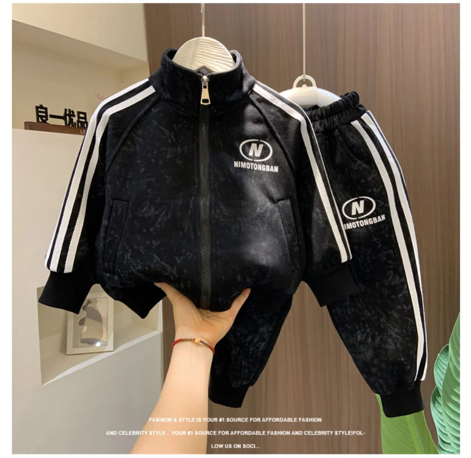 Spring and Autumn Boys' Sportswear Set 2025 New Children's Baby Clothes Set Kids Coat Pants 2pcs