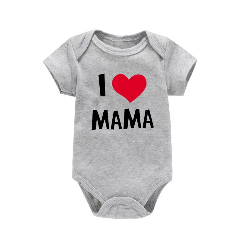 I Love Mama & Papa Funny Baby Romper T-shirt Crawling Clothes Triangle Onesies Newborn Baby Clothes Onesies for Babies
