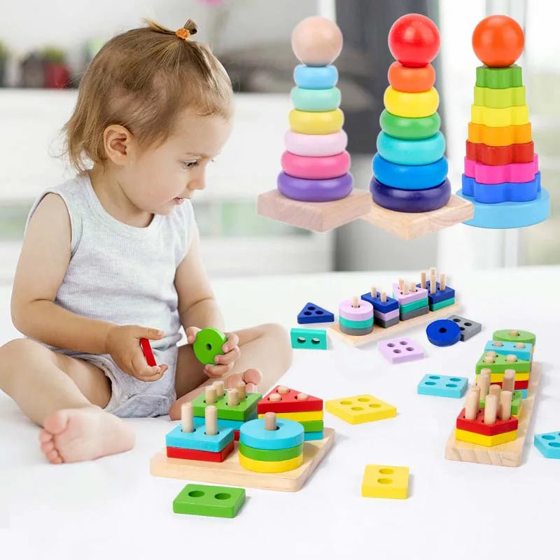 Children Wooden Toys Sleeve Column Montessori Developmental Toy Baby Early Education Building Blocks Shape Cognition TMZ