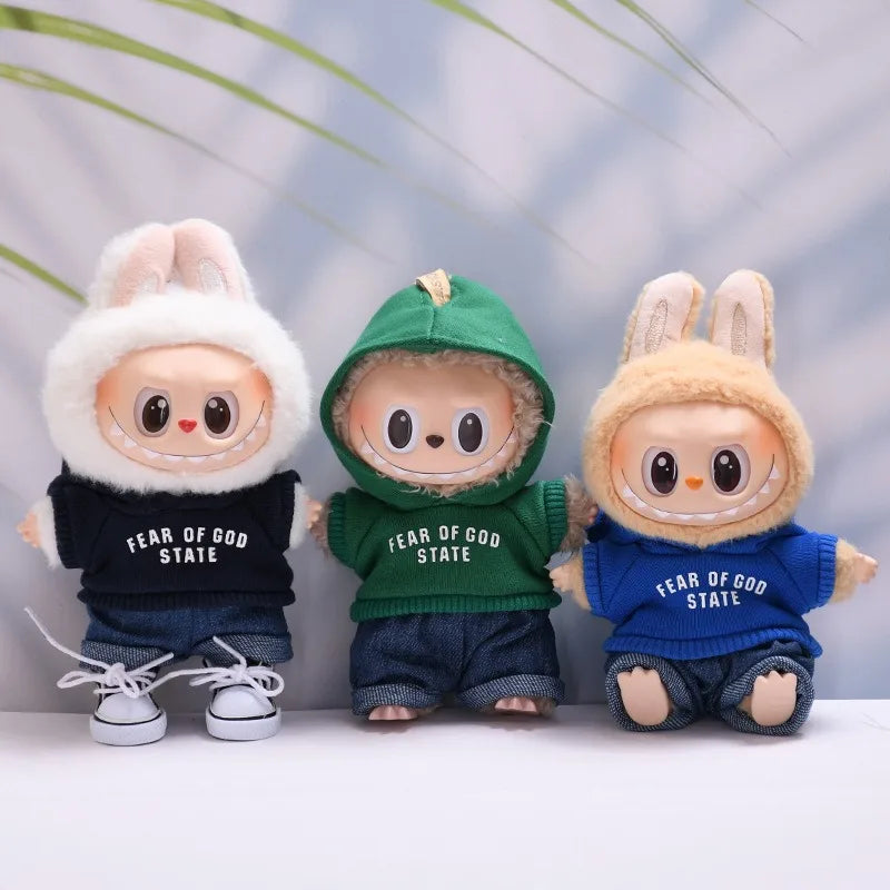 Clothes only] one or two generations of blind box Labubu sitting party fashion baby clothes casual hooded sweater jeans Labubu