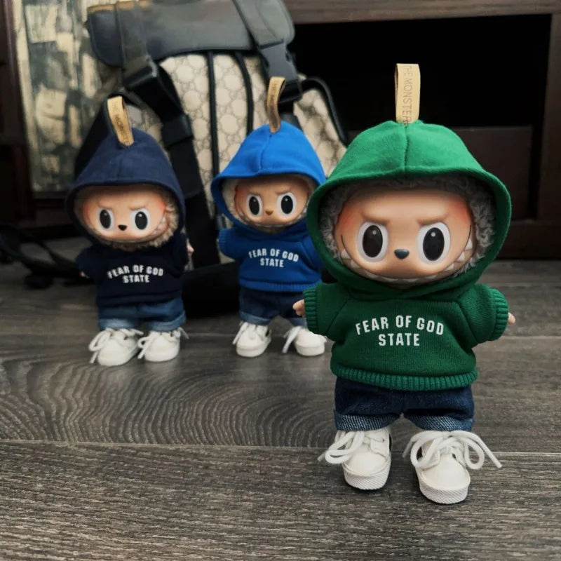 Clothes only] one or two generations of blind box Labubu sitting party fashion baby clothes casual hooded sweater jeans Labubu