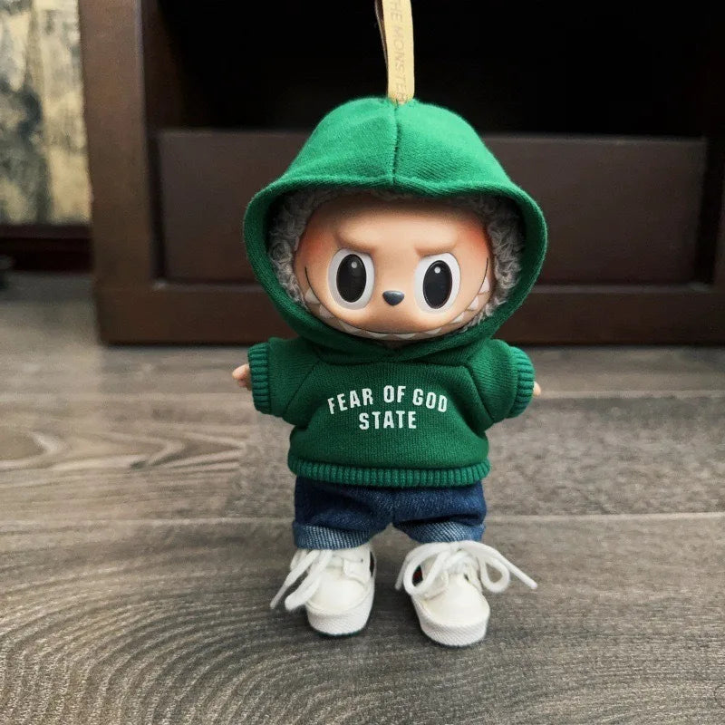 Clothes only] one or two generations of blind box Labubu sitting party fashion baby clothes casual hooded sweater jeans Labubu
