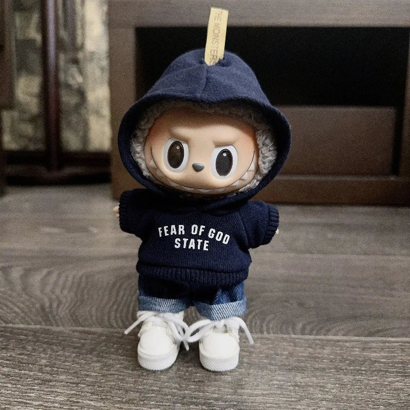 Clothes only] one or two generations of blind box Labubu sitting party fashion baby clothes casual hooded sweater jeans Labubu