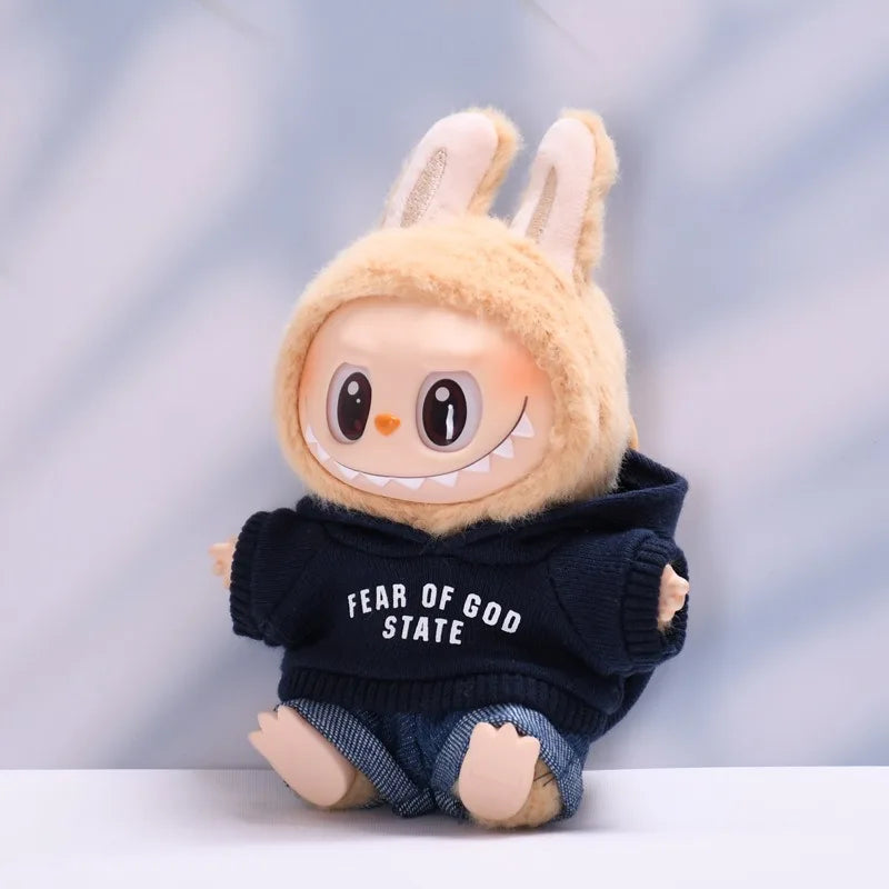 Clothes only] one or two generations of blind box Labubu sitting party fashion baby clothes casual hooded sweater jeans Labubu
