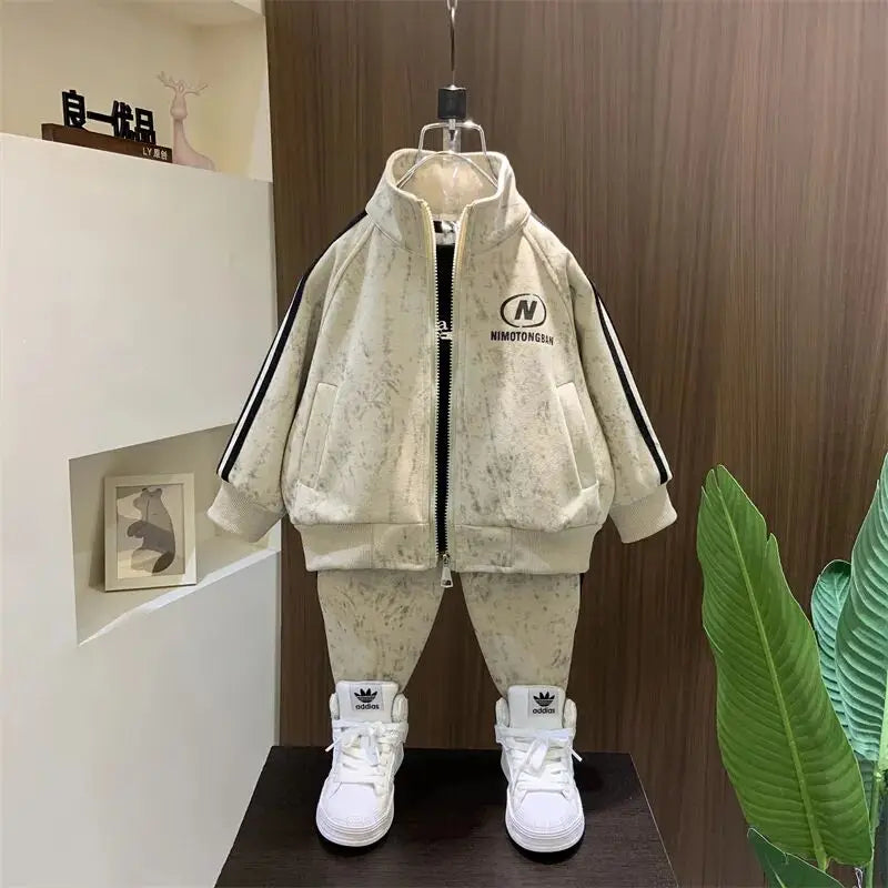 Spring and Autumn Boys' Sportswear Set 2025 New Children's Baby Clothes Set Kids Coat Pants 2pcs