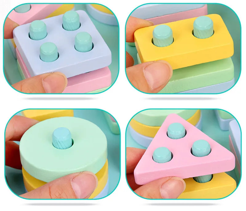 Children Wooden Toys Sleeve Column Montessori Developmental Toy Baby Early Education Building Blocks Shape Cognition TMZ