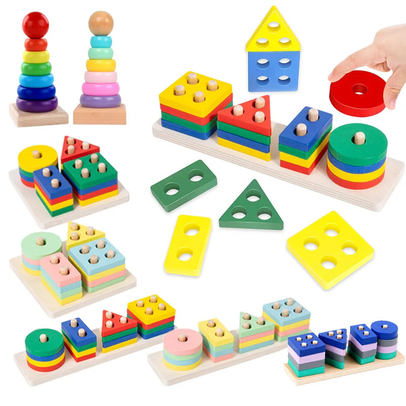 Children Wooden Toys Sleeve Column Montessori Developmental Toy Baby Early Education Building Blocks Shape Cognition TMZ