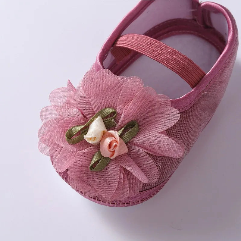 Spring Autumn Soft Sole Baby Shoes Hairband Set Baby Shoes 0-1Year Old Newborn Princess Rose Flower Dress Shoes Birthday Gift