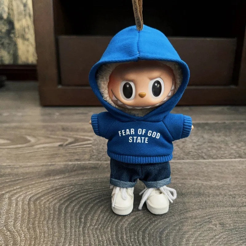 Clothes only] one or two generations of blind box Labubu sitting party fashion baby clothes casual hooded sweater jeans Labubu