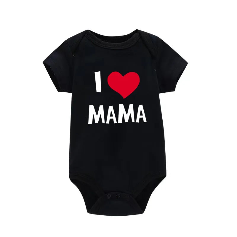 I Love Mama & Papa Funny Baby Romper T-shirt Crawling Clothes Triangle Onesies Newborn Baby Clothes Onesies for Babies