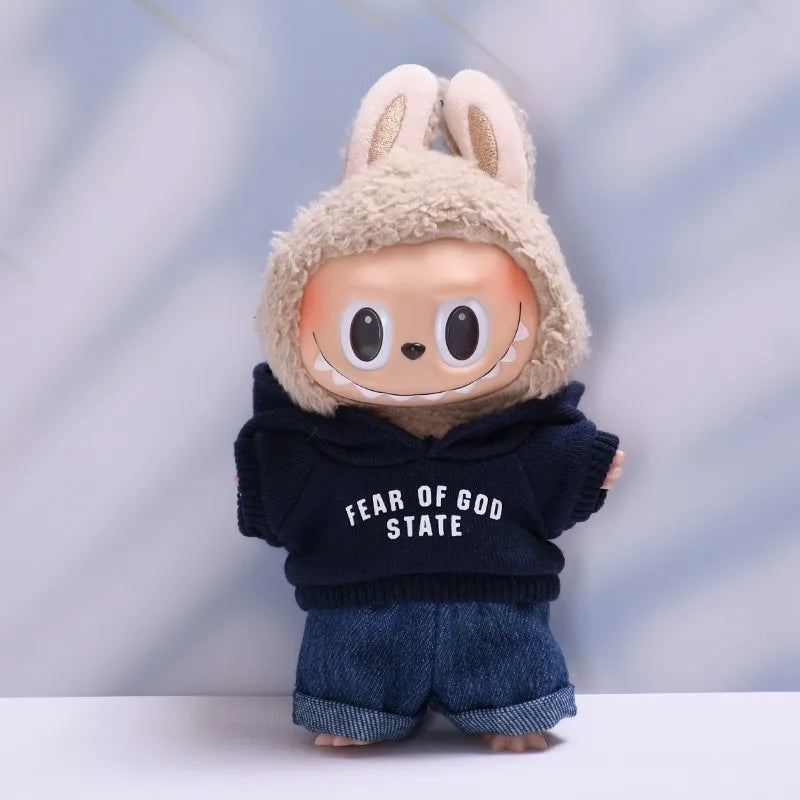 Clothes only] one or two generations of blind box Labubu sitting party fashion baby clothes casual hooded sweater jeans Labubu